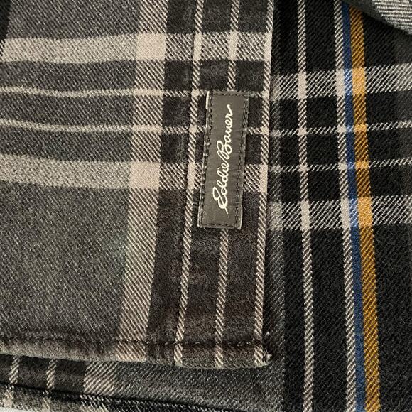Eddie Bauer Plaid Flannel Shirt Gray Slim Fit Button Up Mens XL Tall Grunge - Picture 8 of 11